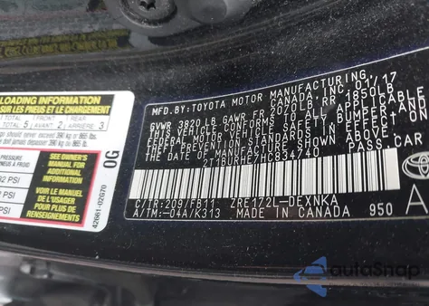 2017 Toyota Corolla Le z USA, uszkodzony, nr VIN 2T1BURHE7HC834740